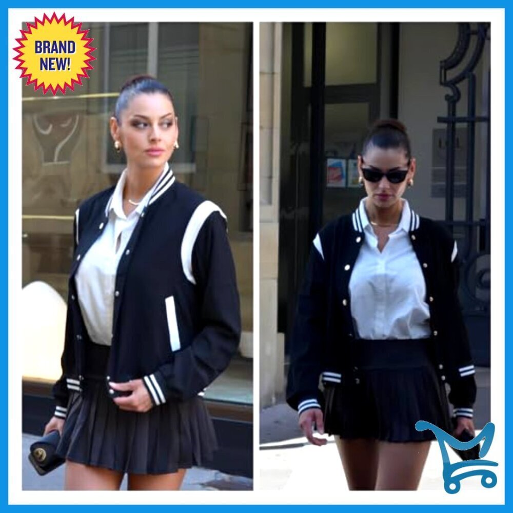 Lightweight Bomber Jacket Varsity Style Snap Button Casual Oversized Fit - Picture 6 of 7
